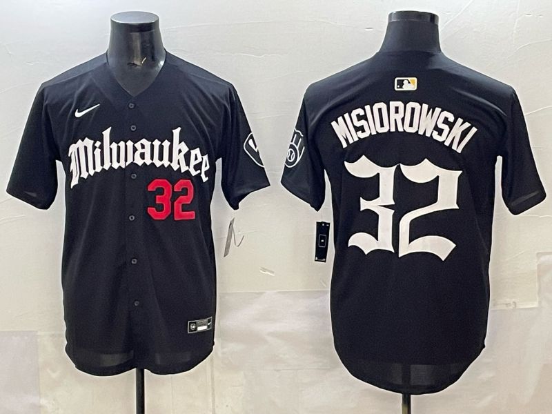 Men 2025 Milwaukee Brewers #32 Misiorowski Black Five generations Joint Name Nike MLB Jersey style 7